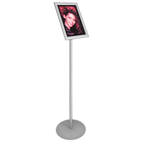  Posters/813 Single poster on podium stand/PF4B Slim A4P snap frame on free standing post